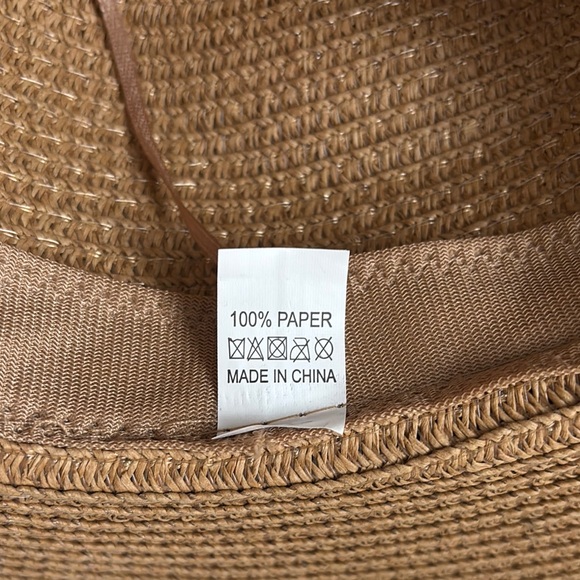 Stylish Tan Straw Hat Fedora w/ Black and White Band Adjustable Interior Ribbon - Picture 6 of 6